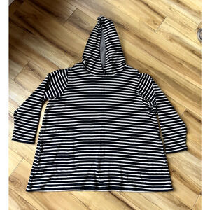 J Jill Tunic Womens 2X Navy White Striped Hooded Pockets Pullover Long Sleeve
